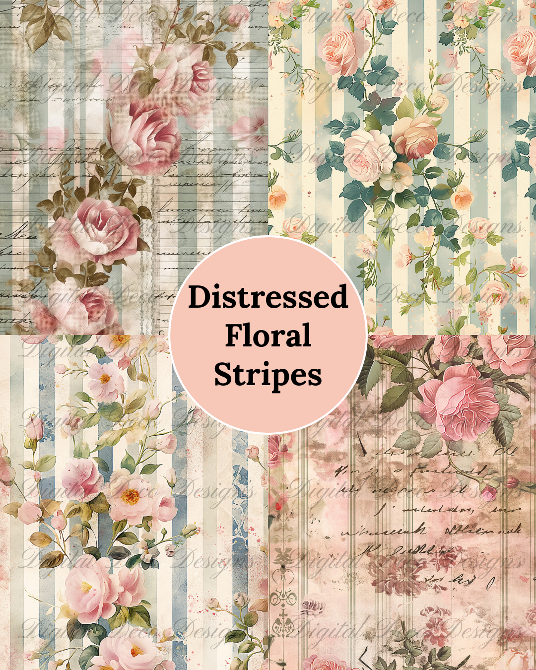 Distressed Floral Stripes