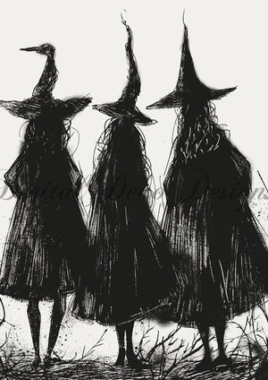 Hello Halloween Witch Sketch (#I063)-Digital Deco Designs