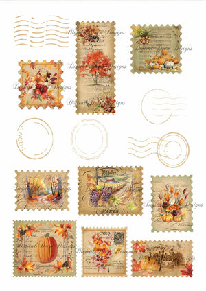 Fall Stamps Collage Sheet (Prints Perks) (#B041)-Decoupage Paper