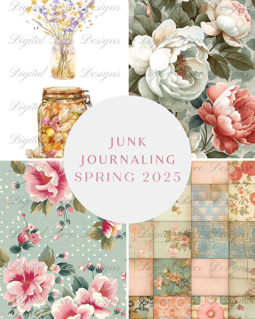 Junk Journal Style Florals, Birds & Butterflies