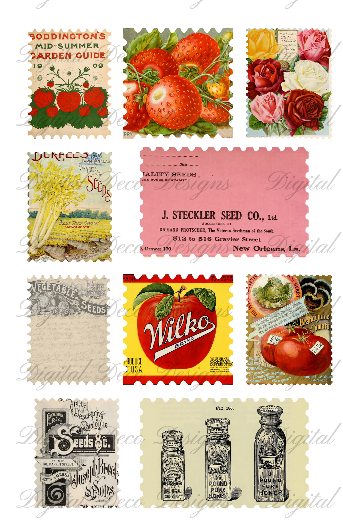 Vintage Ephemera Kit Farm and Garden-Decoupage Paper