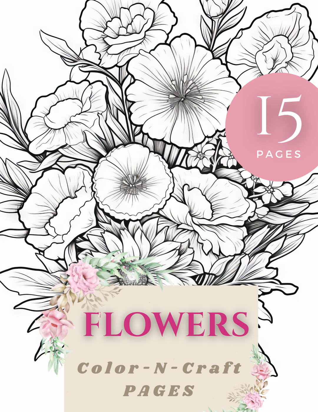 Flowers Color -N-Craft Pages (Digital Bundle) (Exclusive Members Design)-Decoupage Paper