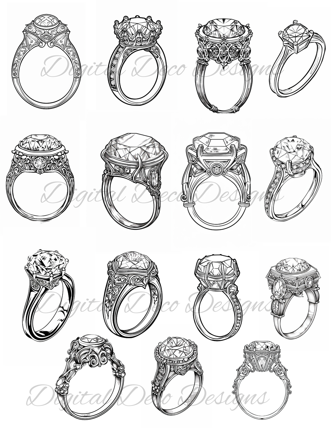 "Elegant Rings" Color -N-Craft Pages (Digital Bundle) (Membership Download)-Decoupage Paper