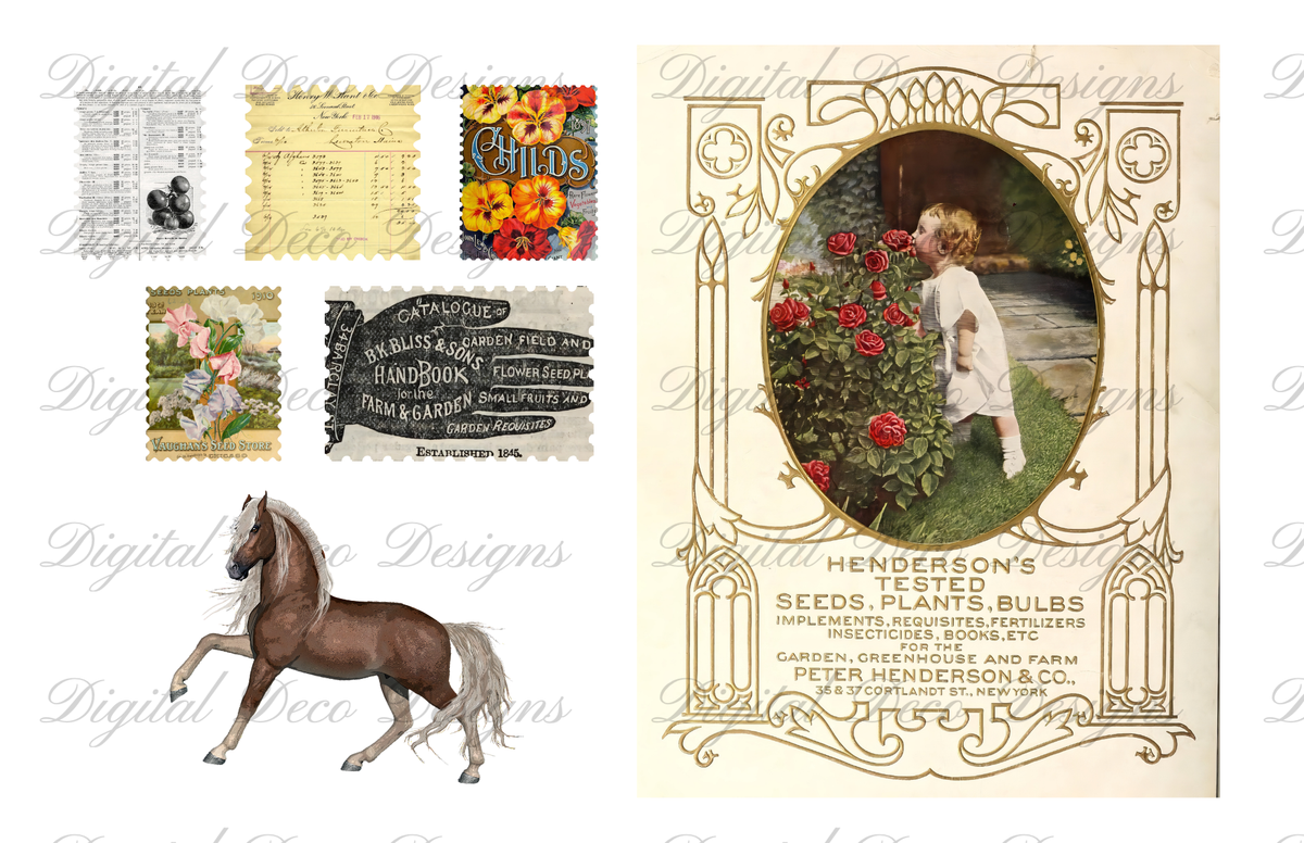Vintage Ephemera Kit Farm and Garden-Decoupage Paper