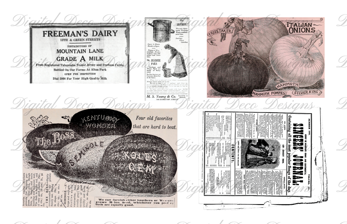 Vintage Ephemera Kit Farm and Garden-Decoupage Paper