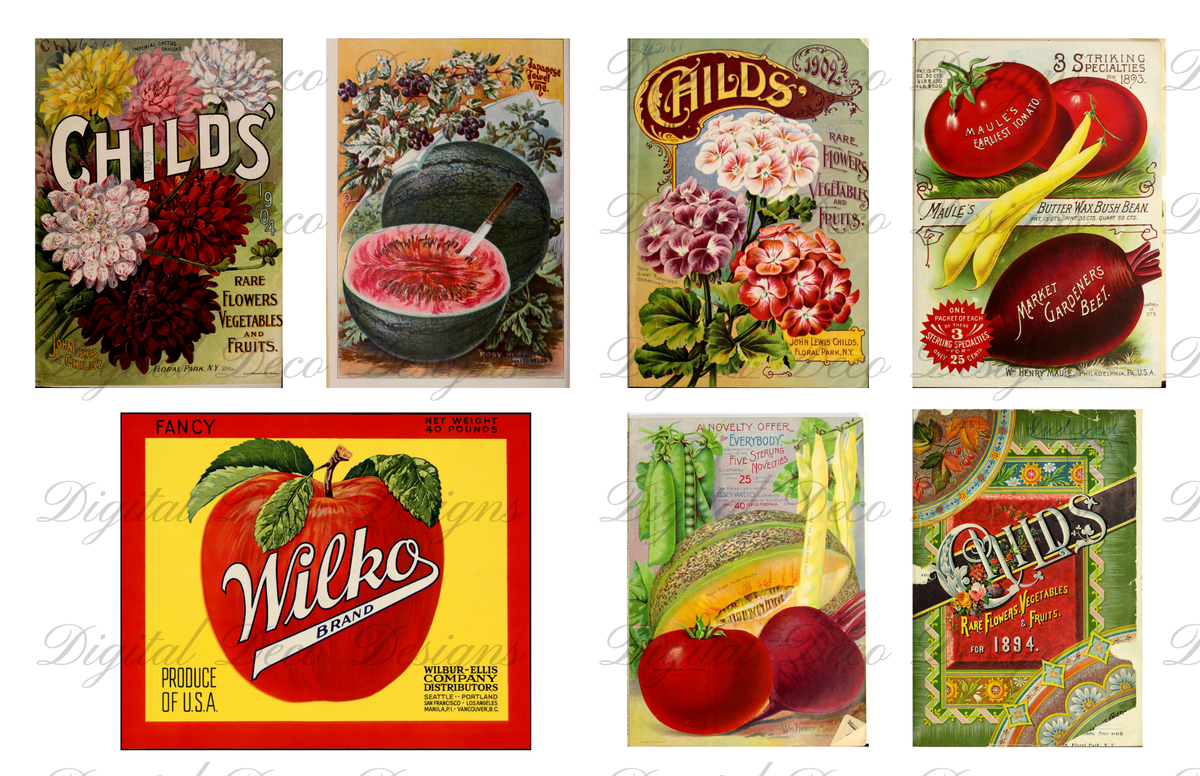 Vintage Ephemera Kit Farm and Garden-Decoupage Paper