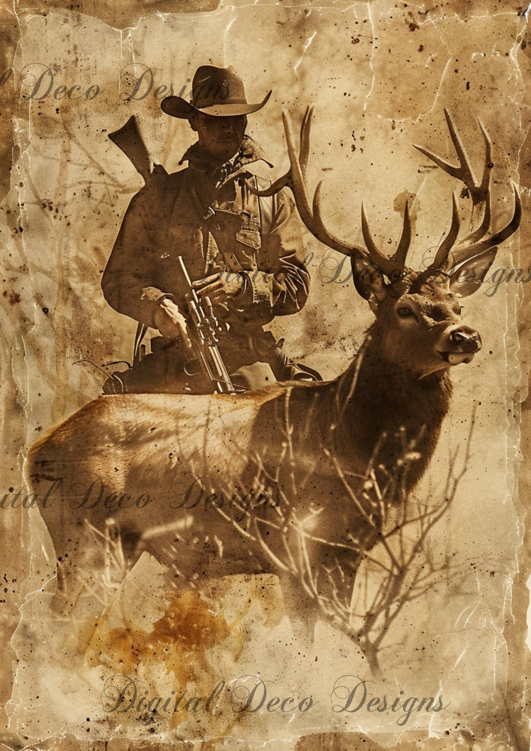 A Man and His Deer (#F078)-Digital Deco Designs