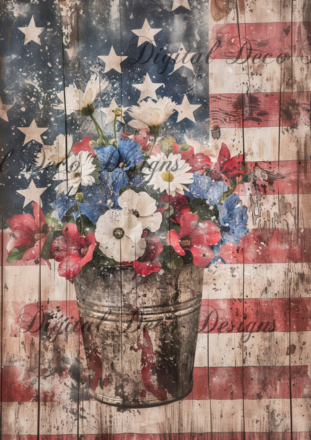 American Grunge Flower Pot (#F061)-Digital Deco Designs