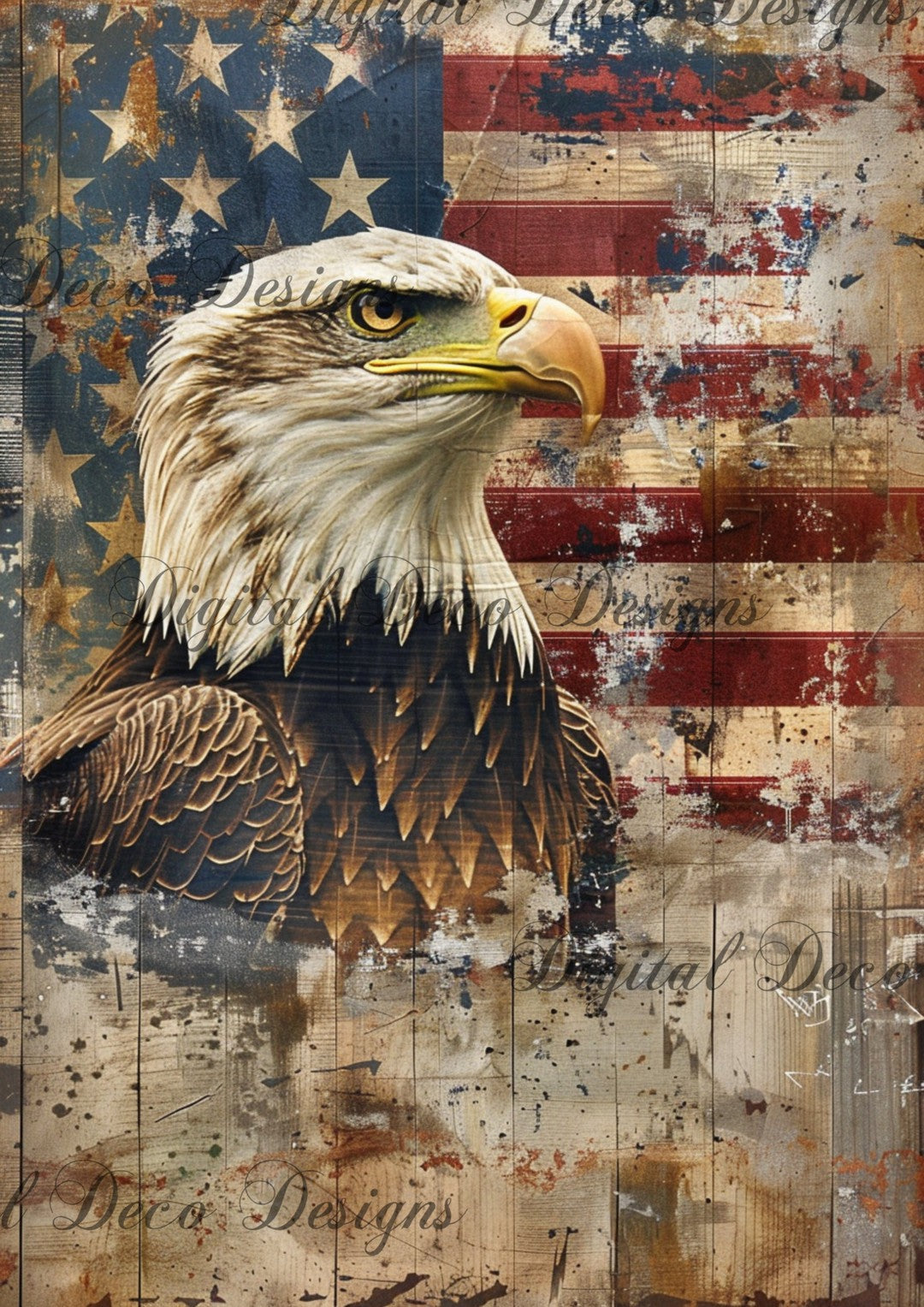 American Grunge Bald Eagle 1 (#F067) - Digital Deco Designs