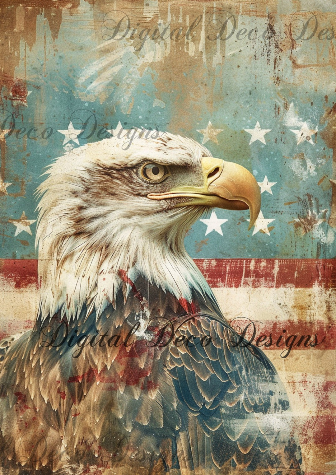 American Grunge Bald Eagle 2 (#F068) - Digital Deco Designs