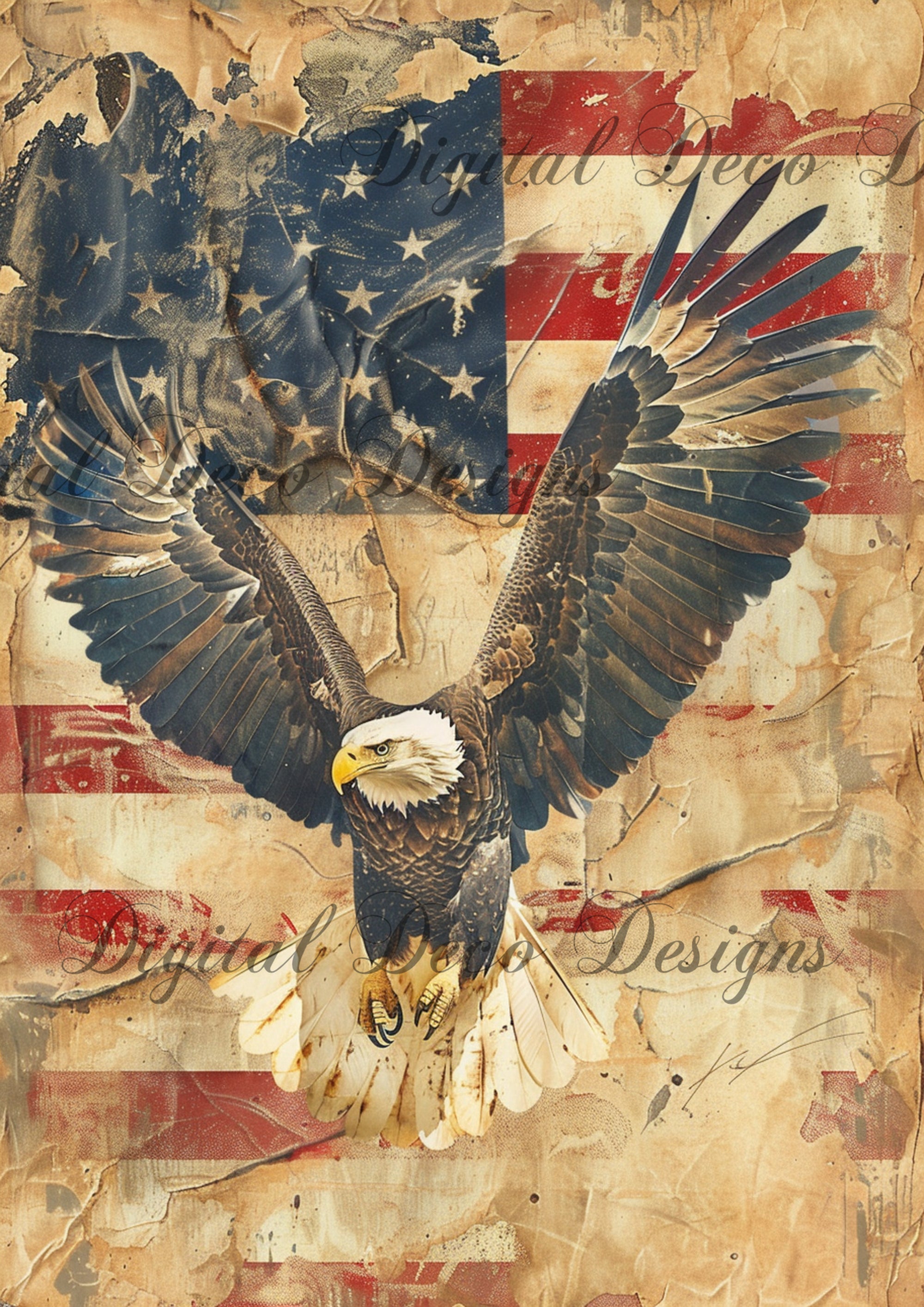 American Grunge Bald Eagle 3 A3 Sized (Print Only) (#F069)