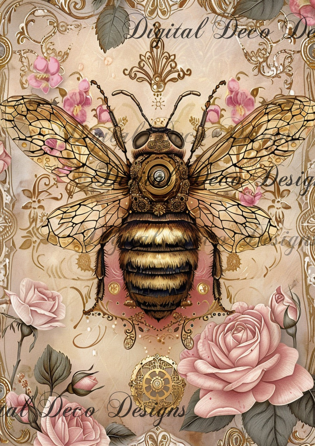 Fancy Bee 4 (#F057)-Digital Deco Designs