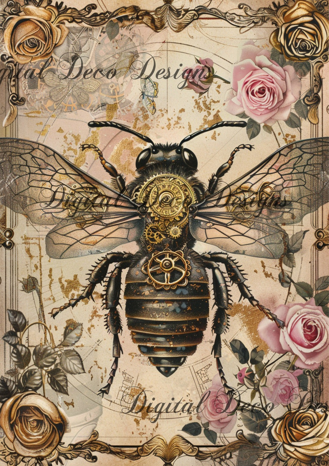Fancy Bee 5 (#F070)-Digital Deco Designs