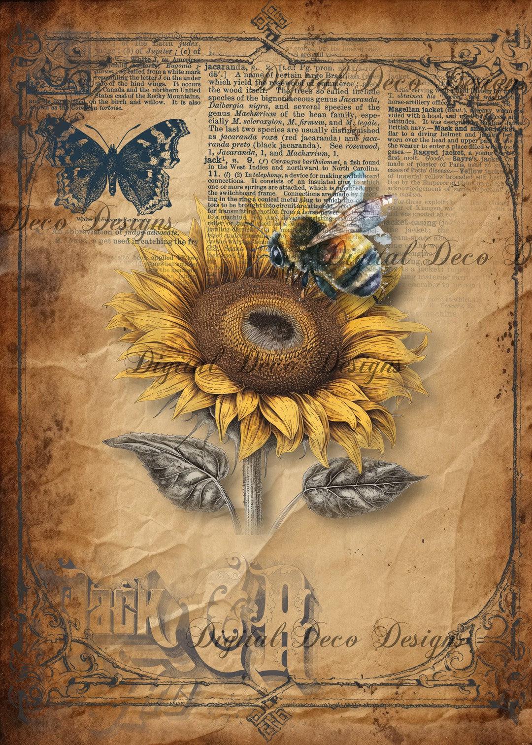 Sunflower Blank Journal Paper Vintage Lined Writing Paper 