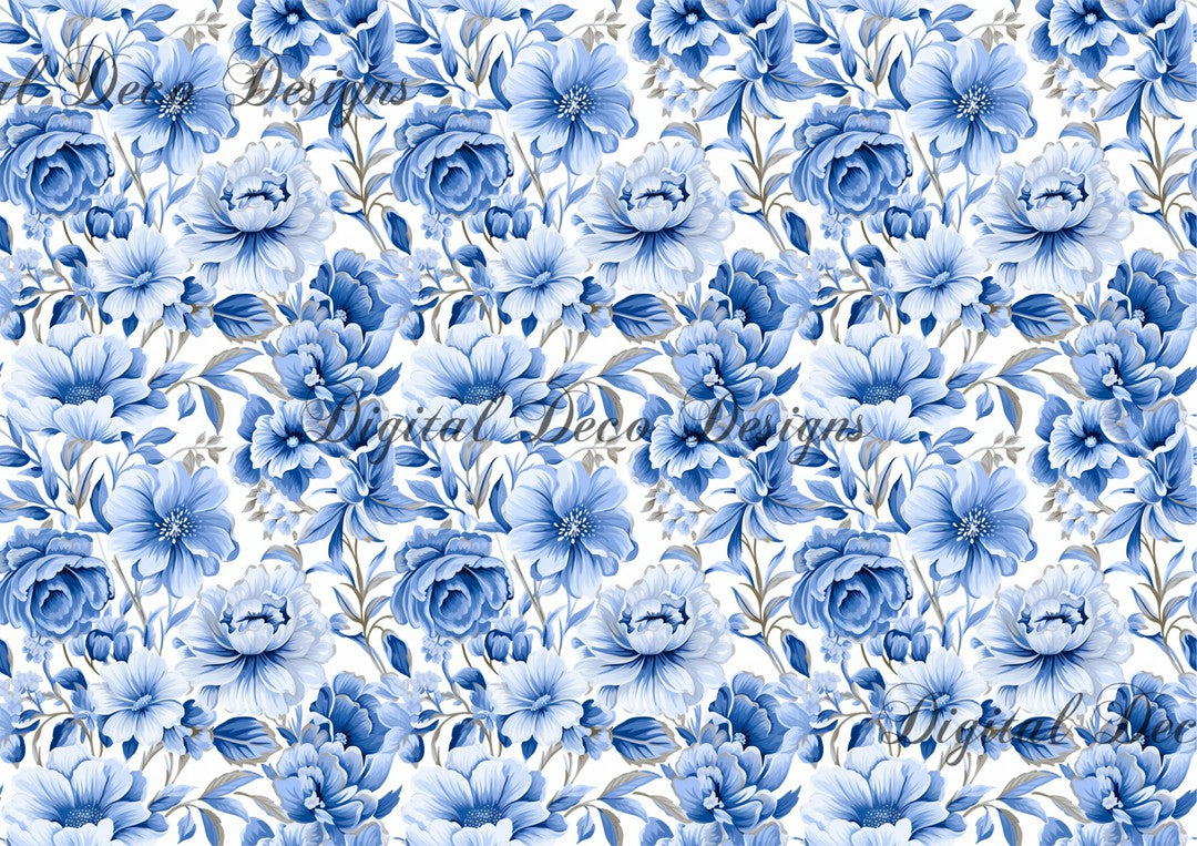 Blue Floral Pattern 1 (#A036)-Digital Deco Designs