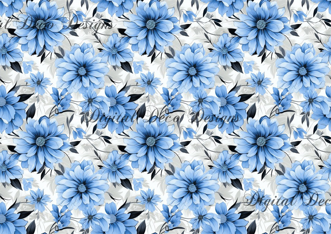 Blue Floral Pattern 2 (#A037)-Digital Deco Designs