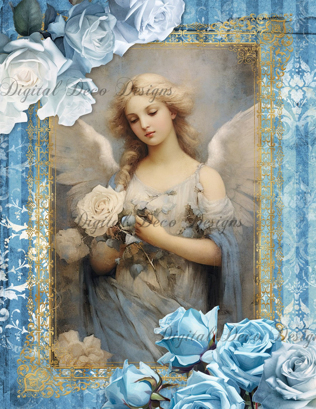 Blue Heavenly Angels 2 (Print Only) (#A039)-Digital Deco Designs