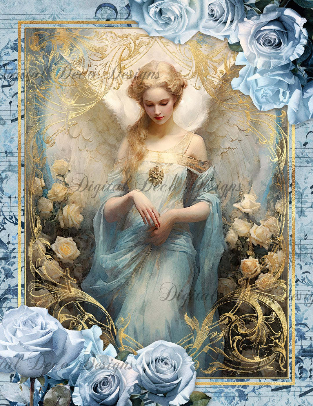 Blue Heavenly Angels 3 (Print Only) (#A040)-Digital Deco Designs