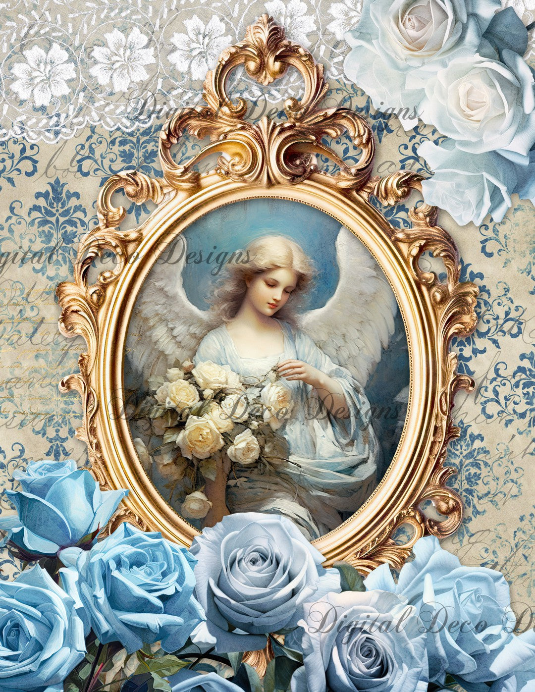 Blue Heavenly Angels 4 (Print Only) (#A041)-Digital Deco Designs