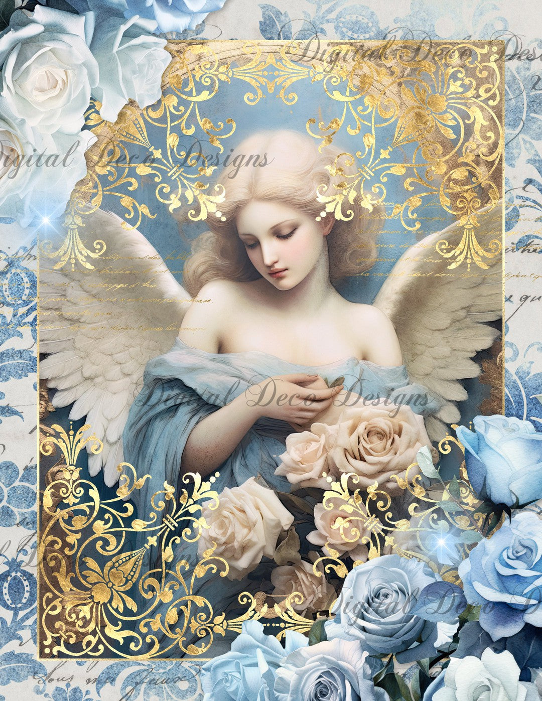 Blue Heavenly Angels 5 (Print Only) (#A042)-Digital Deco Designs