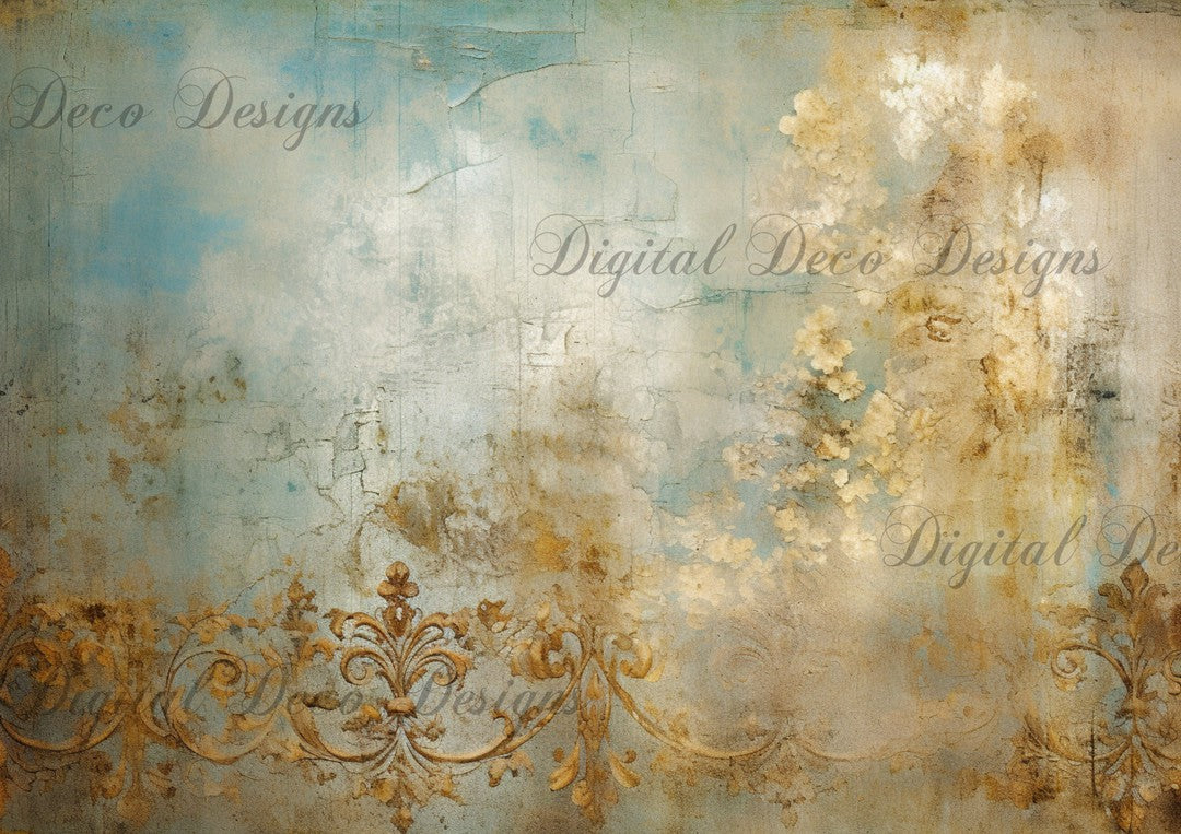 Blue and Gold Crackle Paper 2 Background (#A030)-Digital Deco Designs