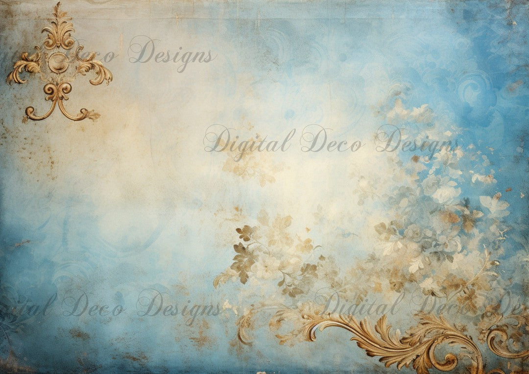 Blue and Gold Grunge Paper Background (#A032)-Digital Deco Designs