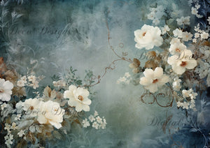 Blue and Gold White Flower Paper Background (Prints Perks) (#A033)-Decoupage Paper