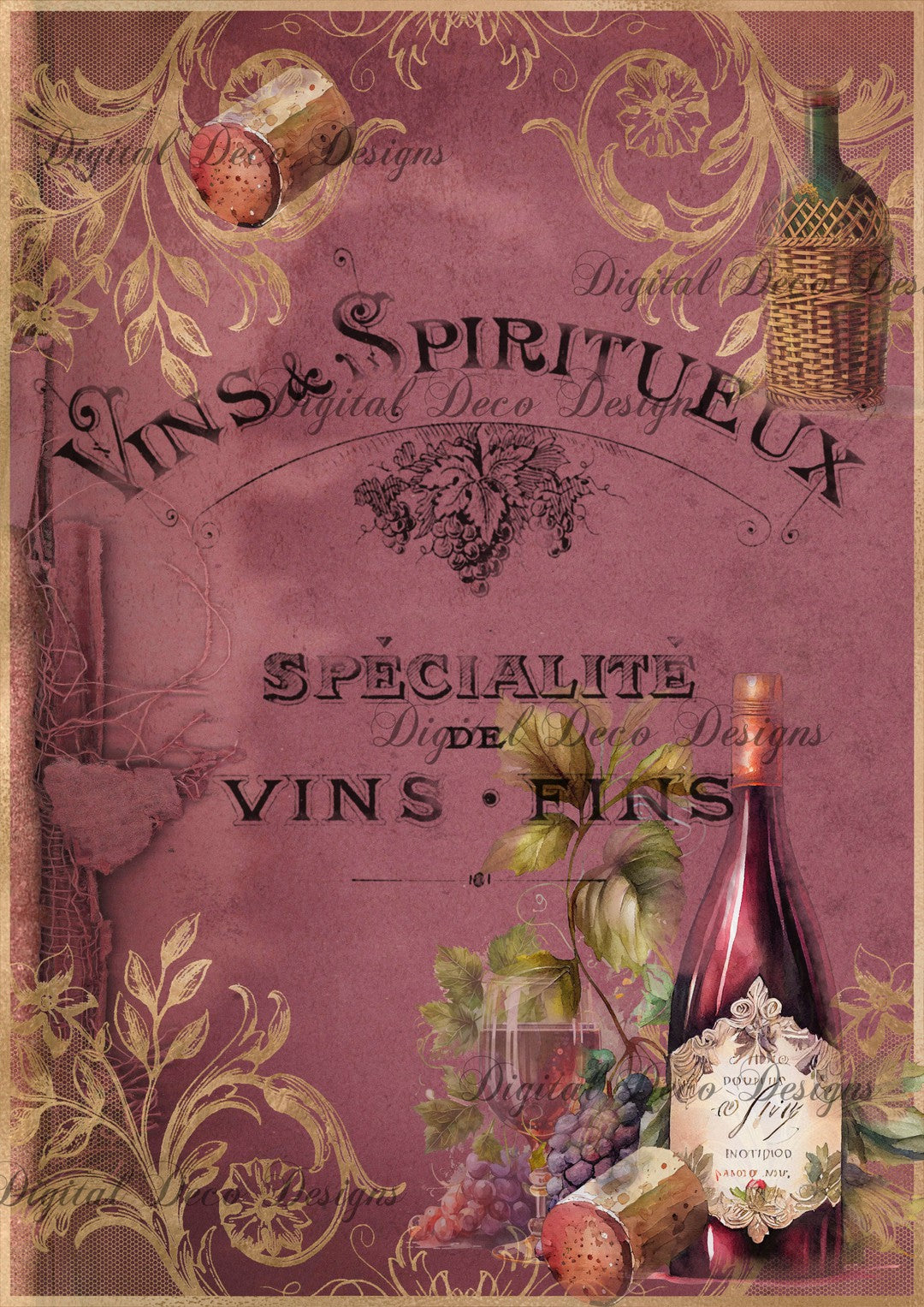 Bottle of French Red Please (#A055)-Digital Deco Designs