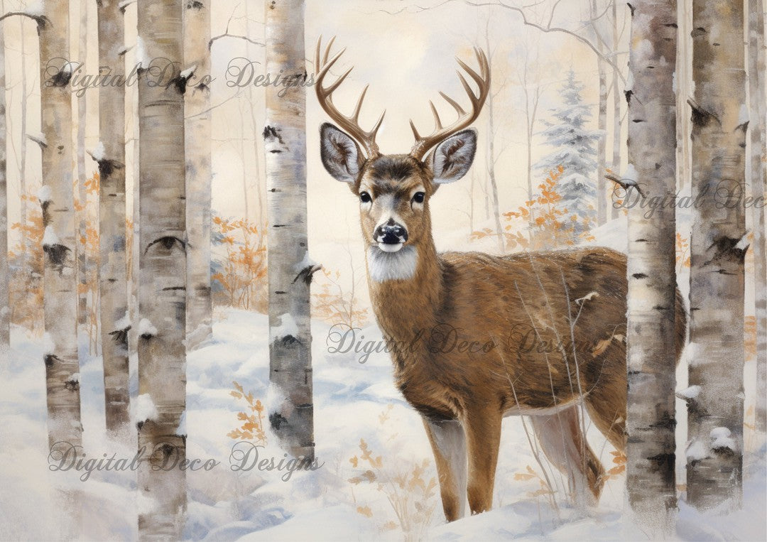 Still Wintry Woodland Buck 2 (#E032)-Decoupage Paper