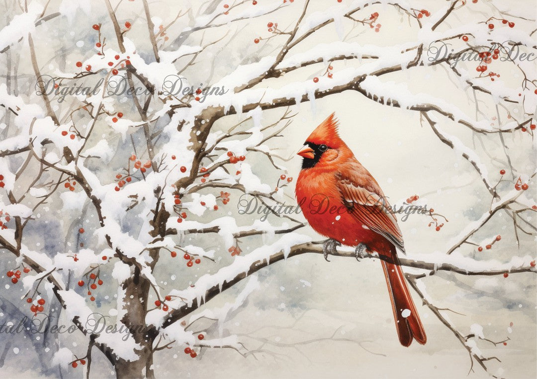 Still Wintry Woodland Cardinal 2 (#E034)-Digital Deco Designs