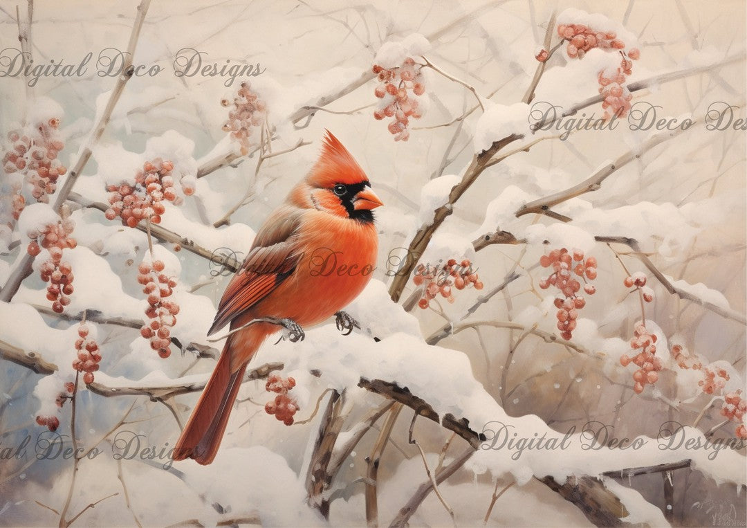 Still Wintry Woodland Cardinal 1 (#E033)-Digital Deco Designs