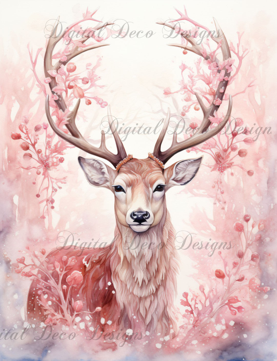Pink Christmas Wonderland Reindeer 10 (#H063) (Exclusive Members Design)-Digital Deco Designs