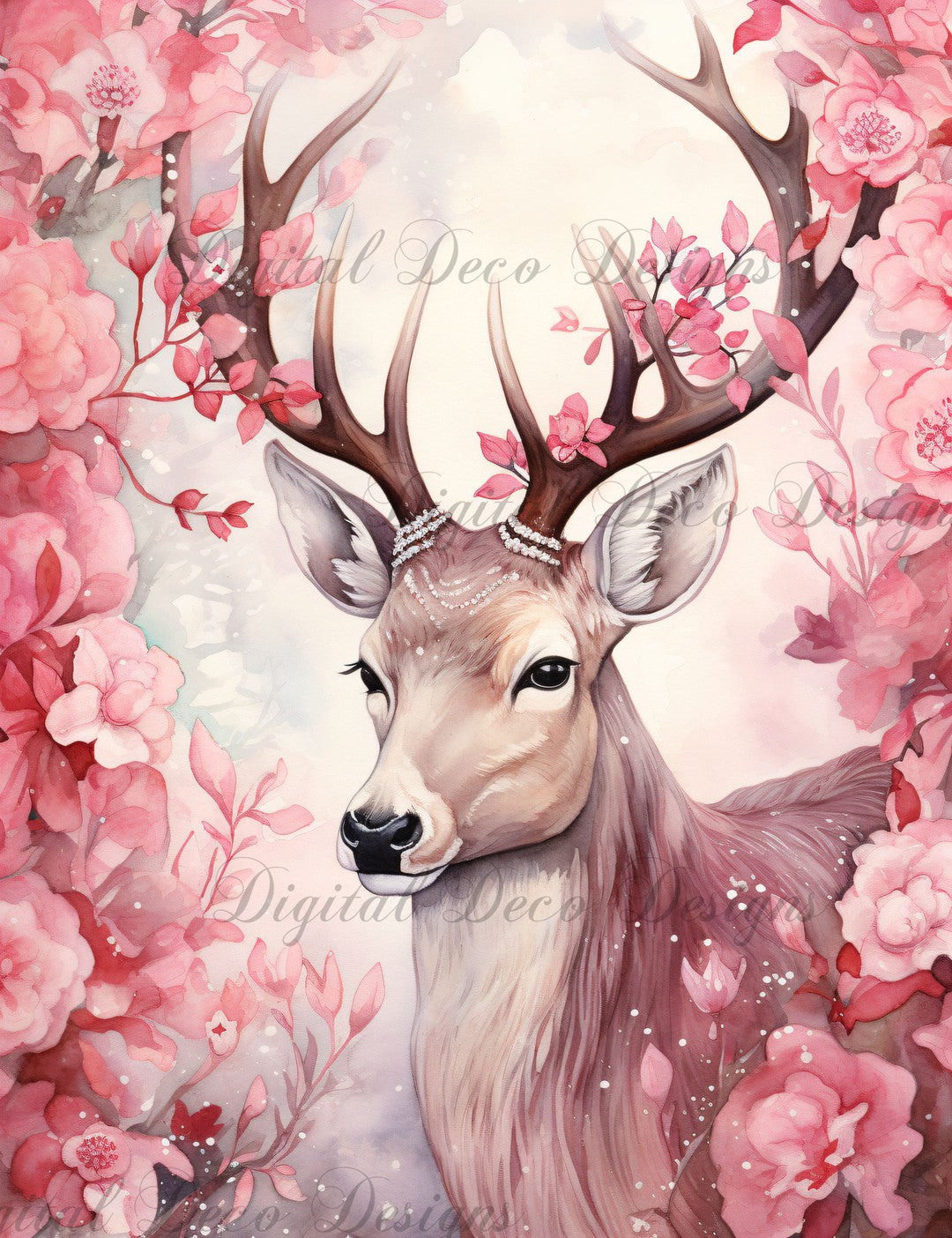 Pink Christmas Wonderland Reindeer 12 (#H065)-Digital Deco Designs