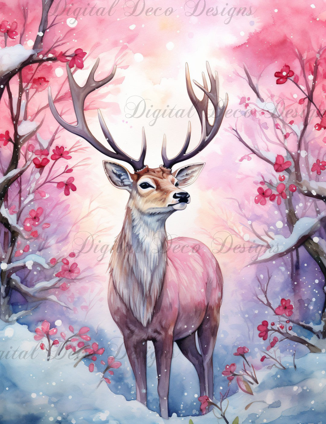 Pink Christmas Wonderland Reindeer 13 (#H066)-Digital Deco Designs