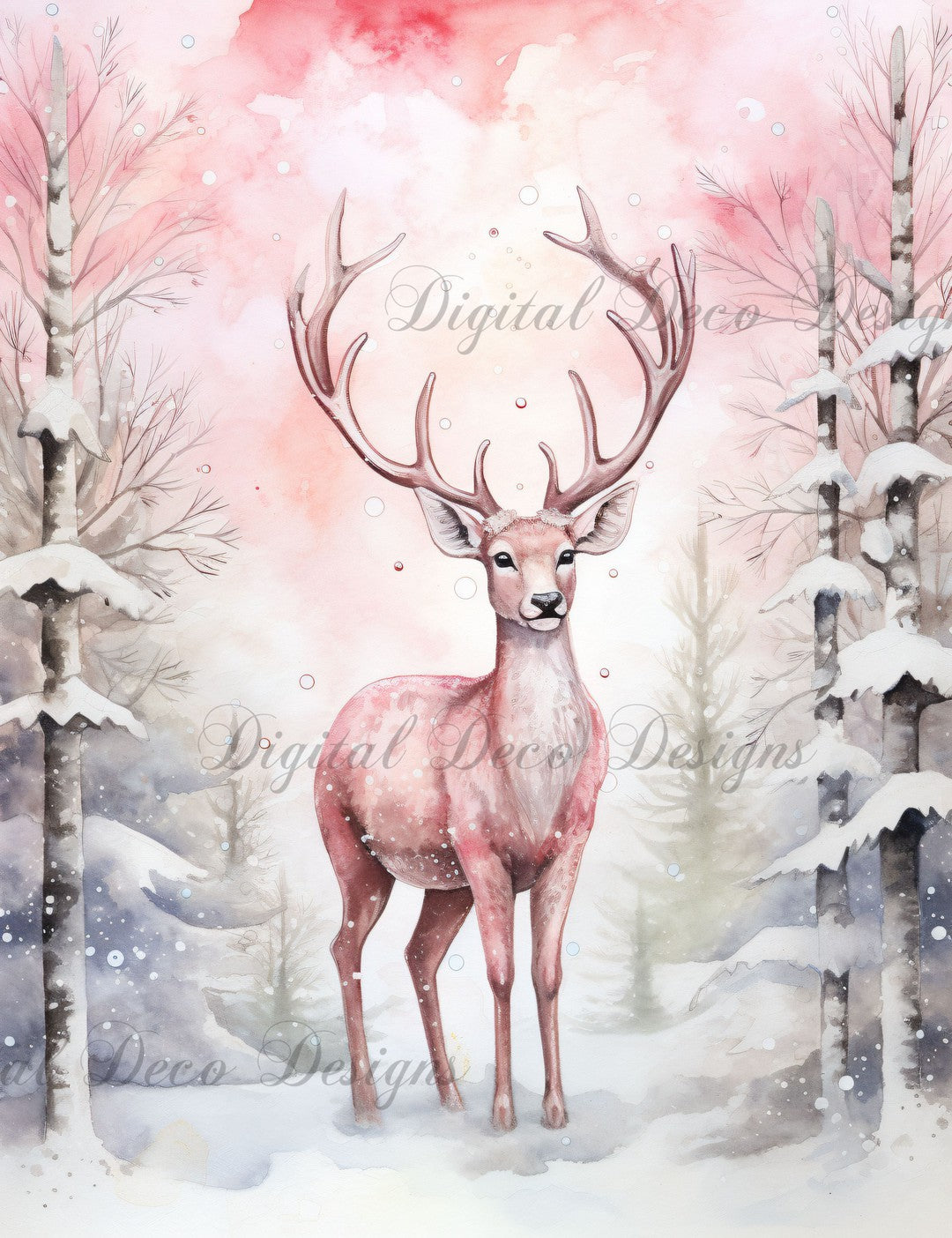 Pink Christmas Wonderland Reindeer 3 (#H056)-Digital Deco Designs