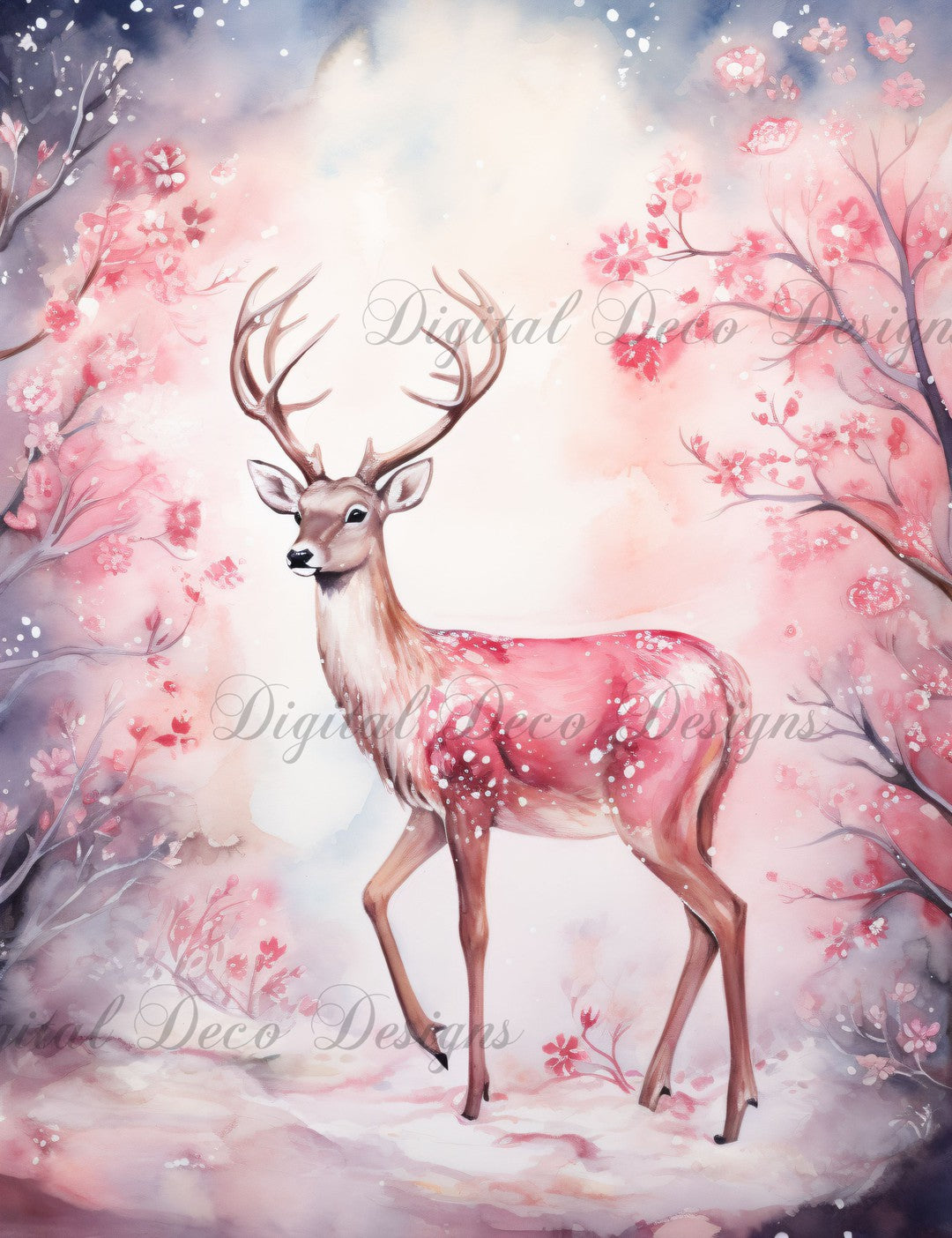 Pink Christmas Wonderland Reindeer 4 (#H057)-Digital Deco Designs
