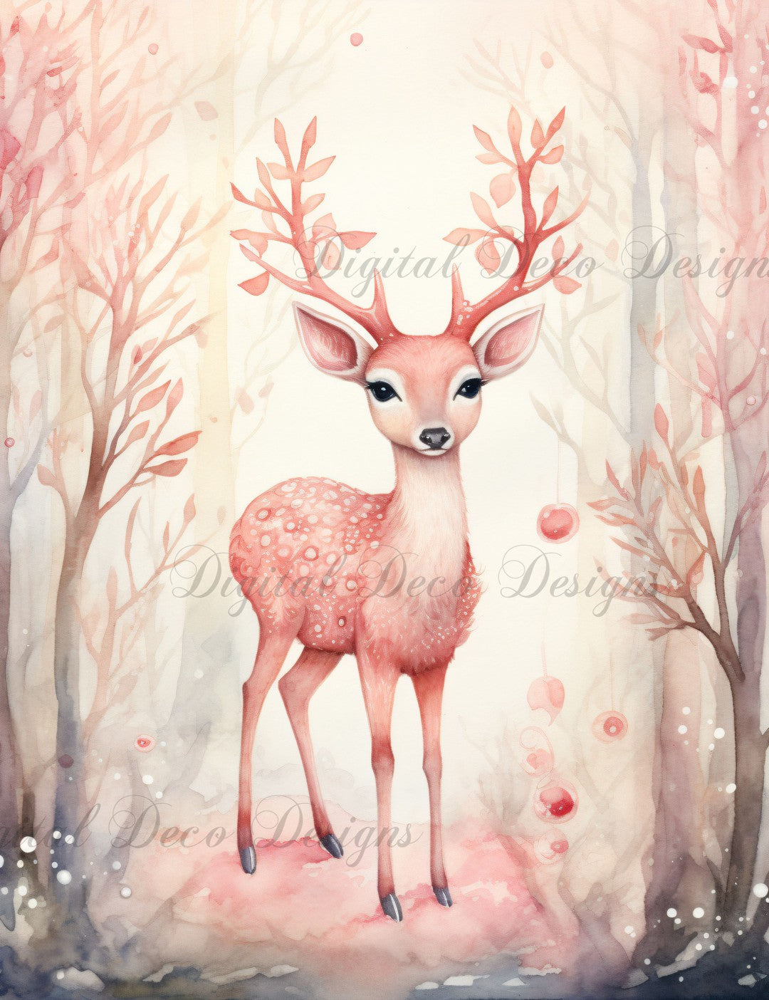 Pink Christmas Wonderland Reindeer 5 (#H058)-Digital Deco Designs