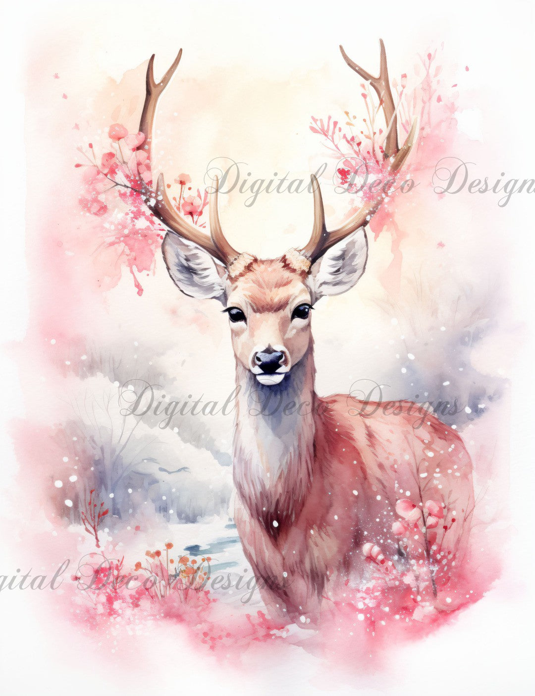Pink Christmas Wonderland Reindeer 7 (#H060) (Exclusive Members Design)-Digital Deco Designs