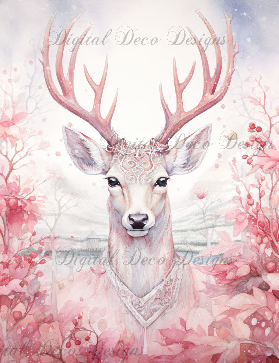 Pink Christmas Wonderland Reindeer 8 (#H061) (Exclusive Members Design)-Digital Deco Designs