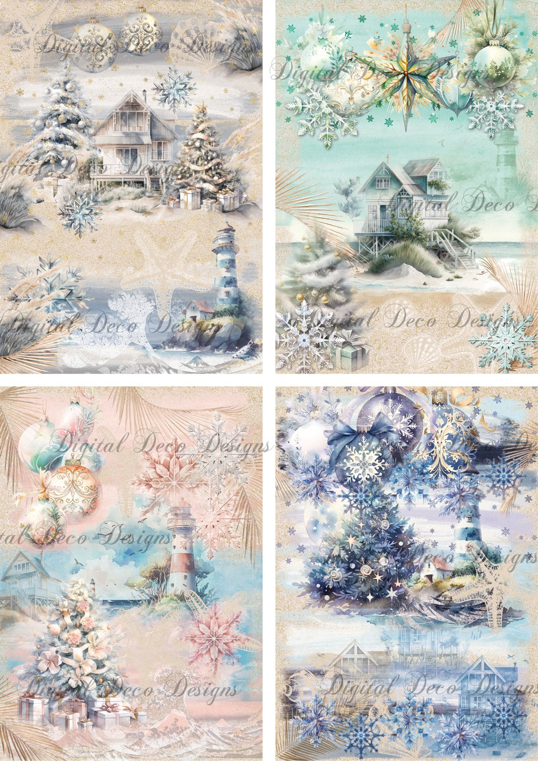 Coastal Christmas Collage Sheet Minis (#B004)-Digital Deco Designs