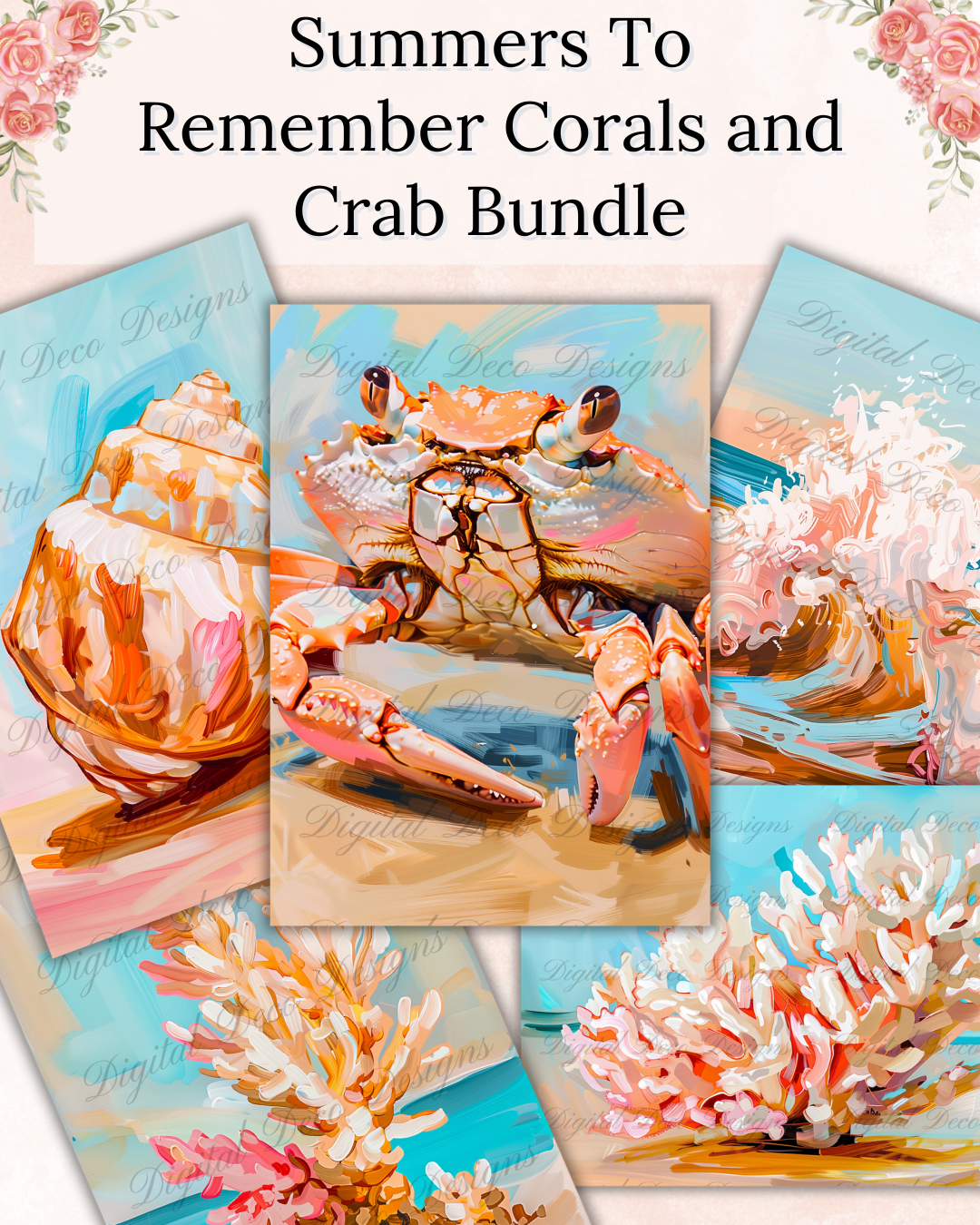 Sun, Sand, Shore: Summers To Remember Corals and Crab Bundle Z077-Decoupage Paper