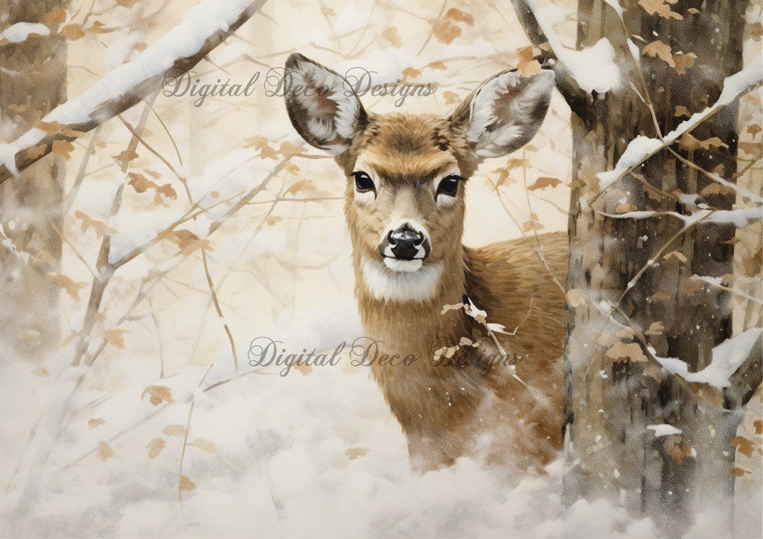 Still Wintry Woodland Doe 1 (#E035)-Digital Deco Designs