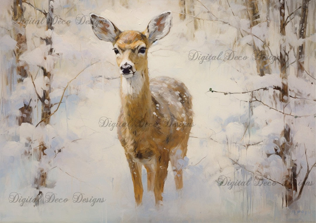 Still Wintry Woodland Doe 2 (#E036)-Digital Deco Designs