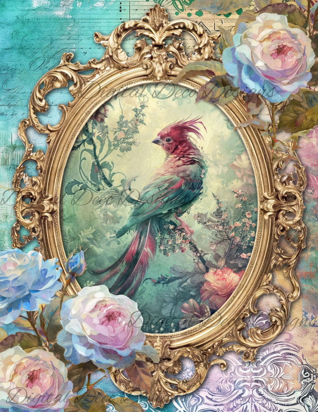 Dreamy Floral Birds 2 (Print Only) (#G087)-Decoupage Paper