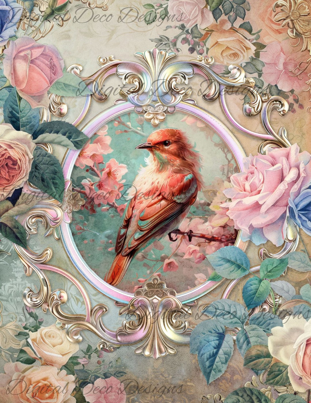 Dreamy Floral Birds 3 (Print Only) (#G088)-Digital Deco Designs