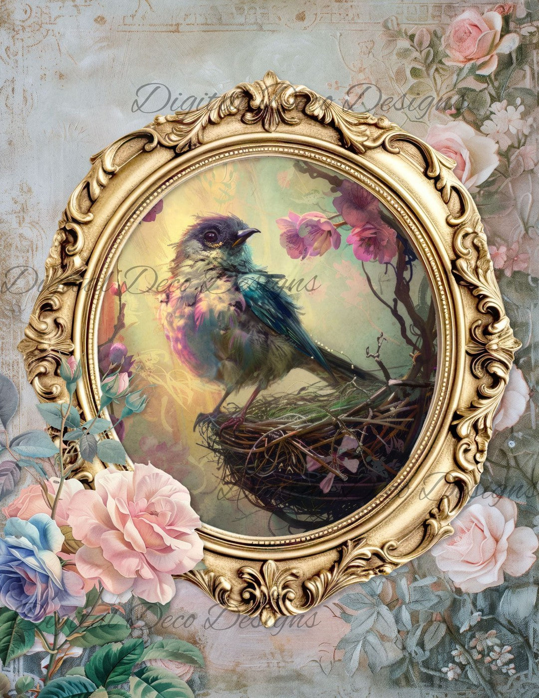 Dreamy Floral Birds 4 (Print Only) (#G089)-Decoupage Paper