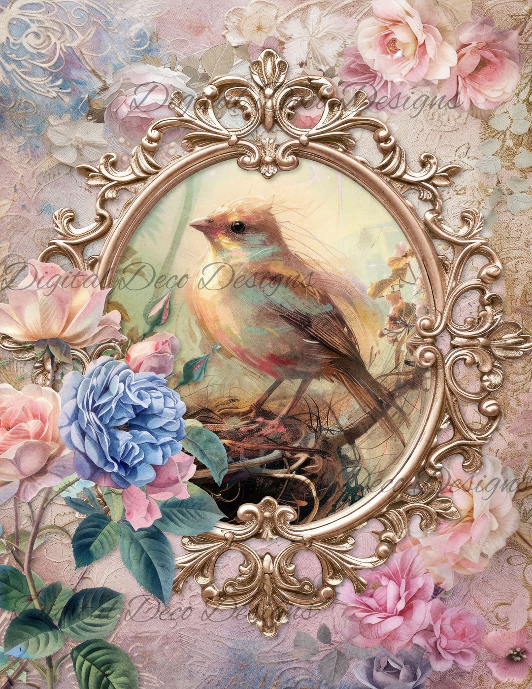 Dreamy Floral Birds 5 (Print Only) (#G090)-Decoupage Paper