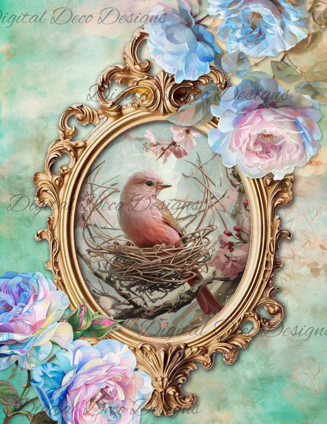 Dreamy Floral Birds 6 (Print Only) (#G091)-Decoupage Paper