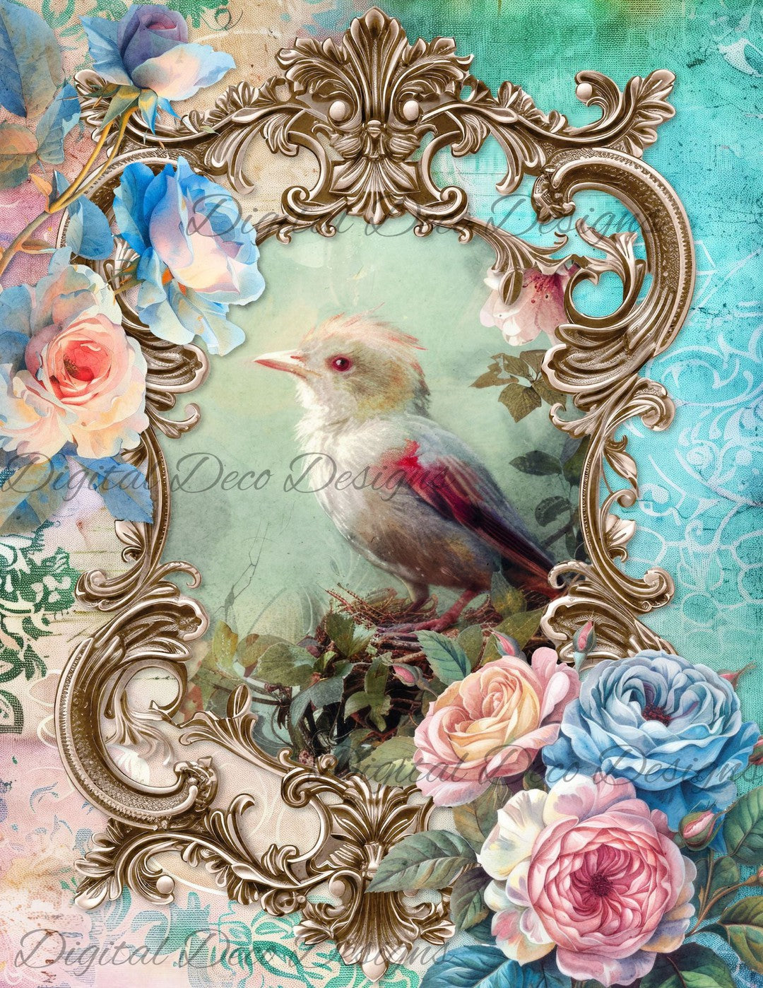 Dreamy Floral Birds 7 (Print Only) (#G092)-Decoupage Paper