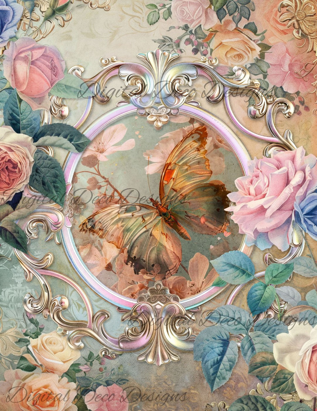 Dreamy Floral Butterfly 3 (Print Only) (#G096)-Digital Deco Designs